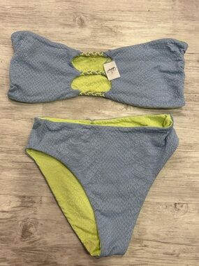 JMP the Label Two-Piece Reversible Bandeau Bikini - Sky Blue & Lime - never worn